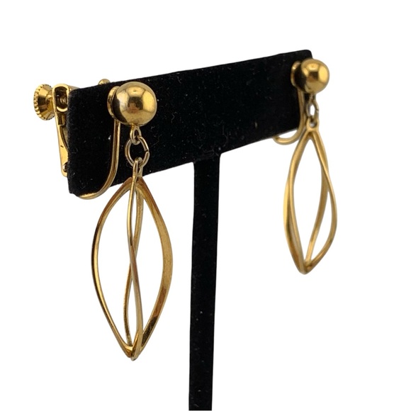 NAPIER Gold Plate Twisted Cage Dangle Drop Screw back earrings VTG 1980's 1-1/2" - Picture 5 of 8